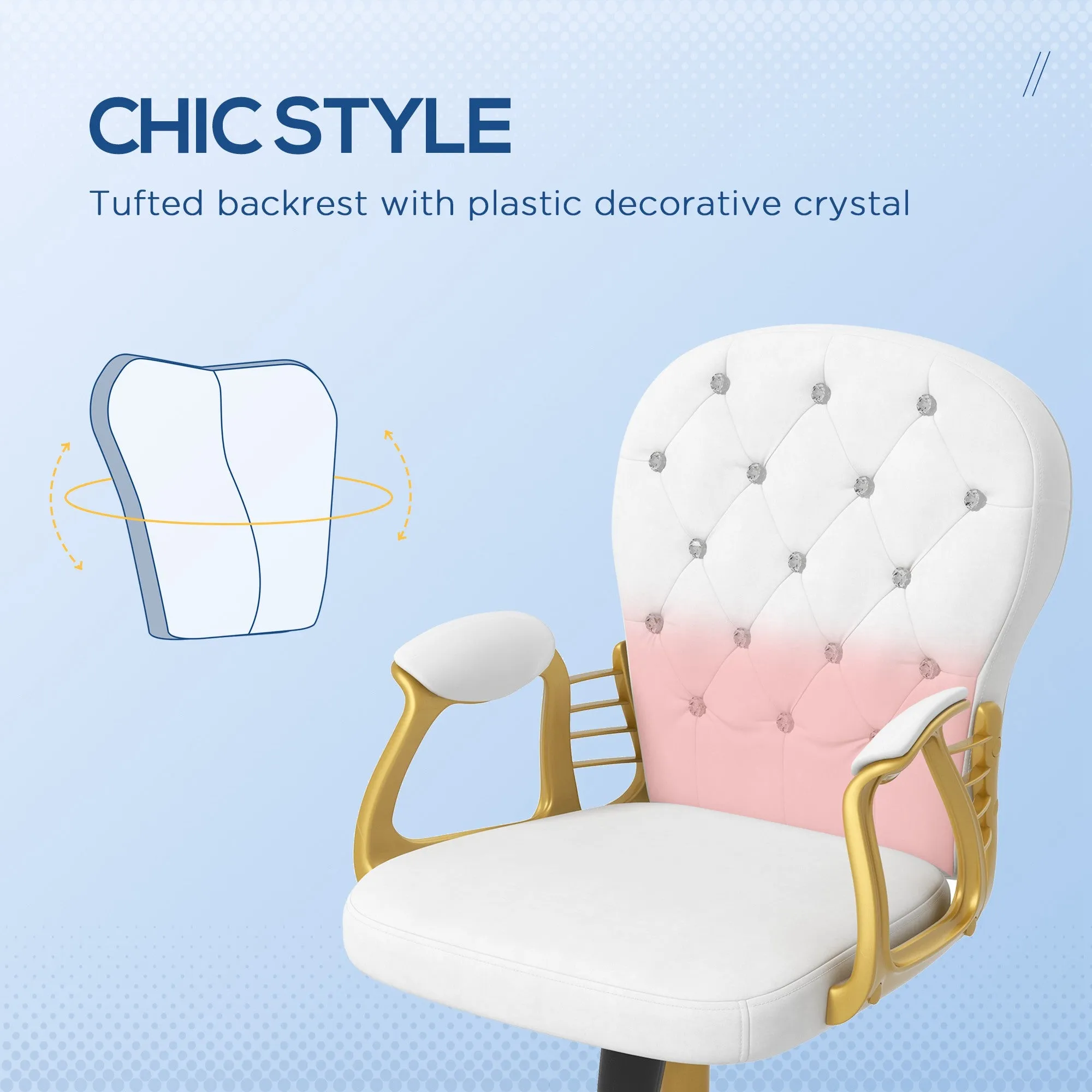 Height Adjustable Home Office Chair, Button Tufted Computer Chair with Padded Armrests and Tilt Function, Cream White