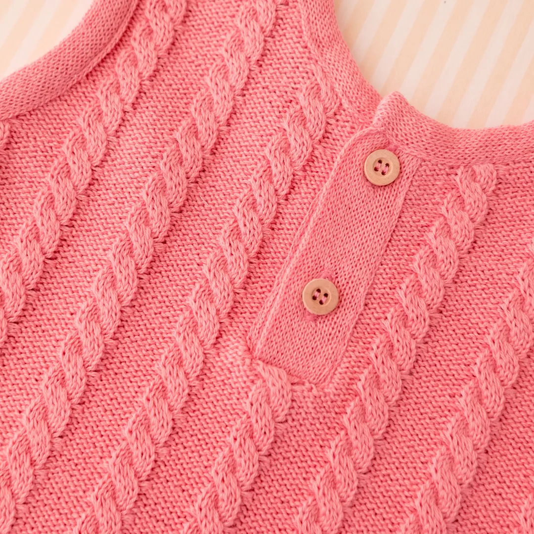 Jardineira Curta em Tricot Rosa -  Bebê e Infantil
