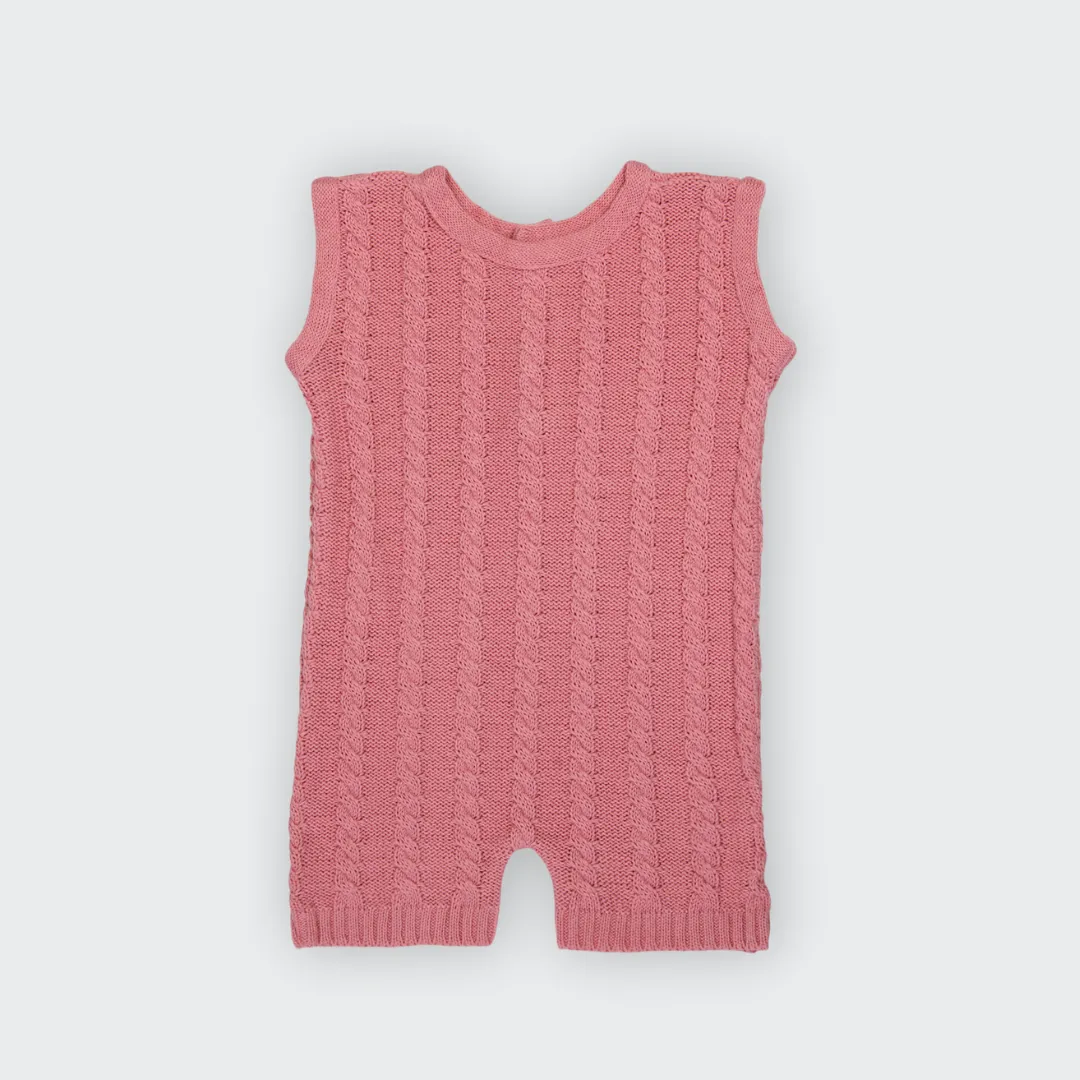Jardineira Curta em Tricot Rosa -  Bebê e Infantil