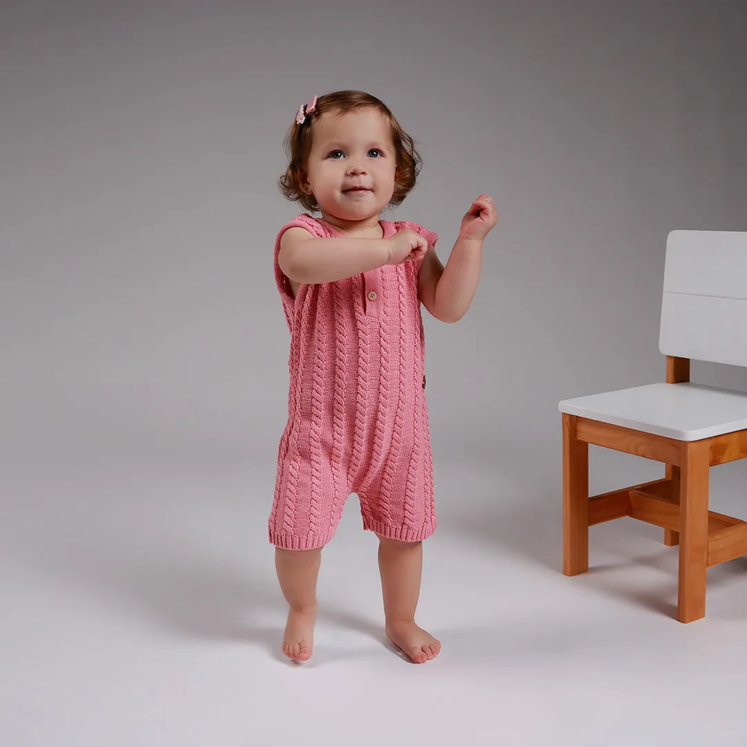 Jardineira Curta em Tricot Rosa -  Bebê e Infantil