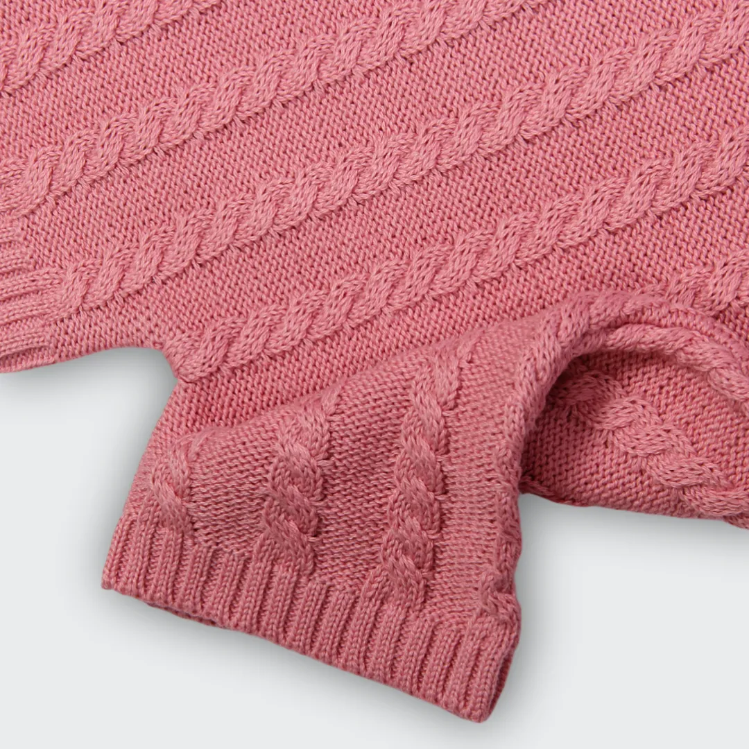 Jardineira Curta em Tricot Rosa -  Bebê e Infantil