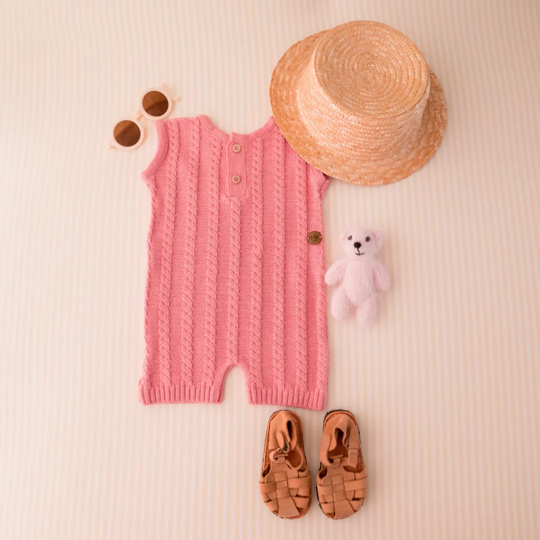 Jardineira Curta em Tricot Rosa -  Bebê e Infantil
