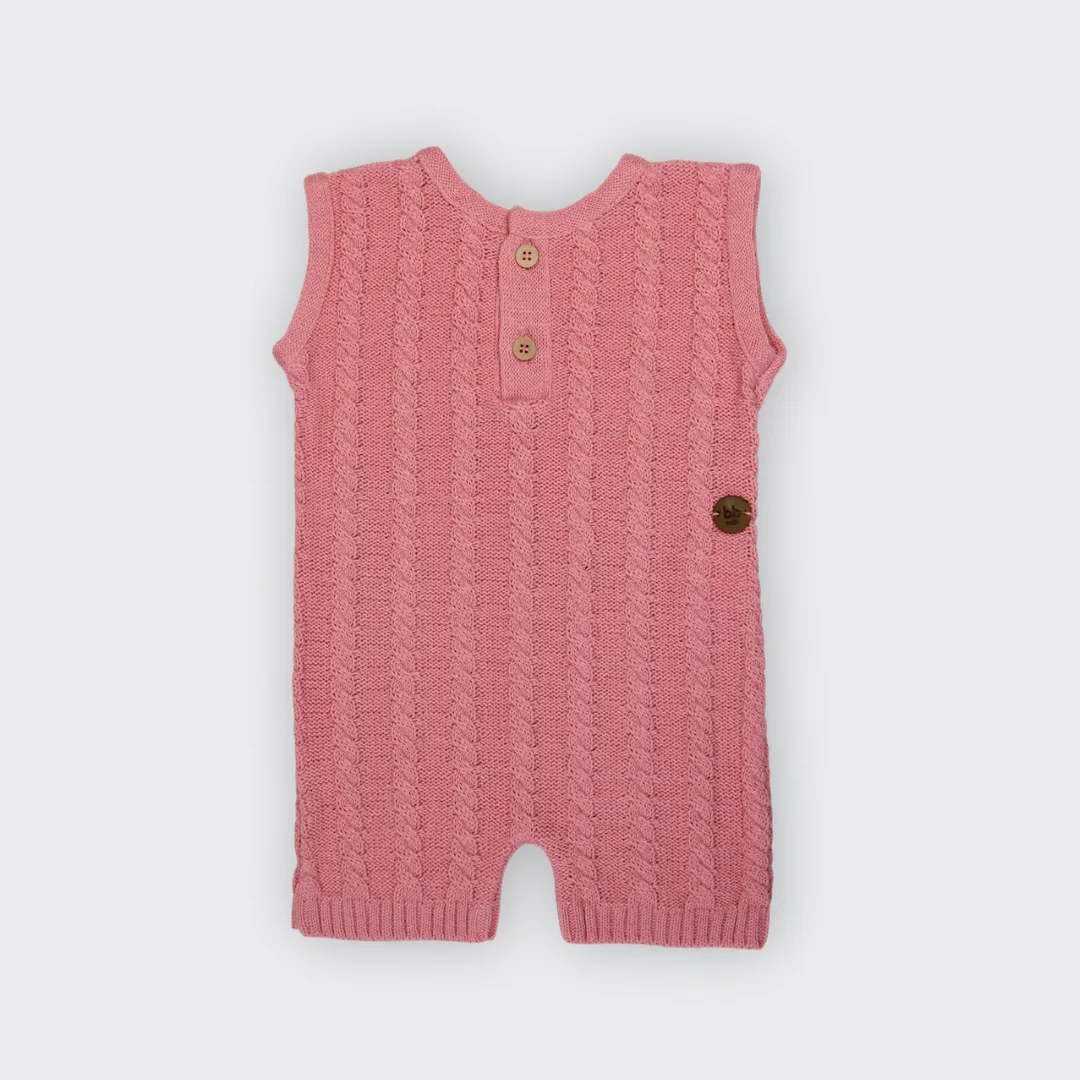Jardineira Curta em Tricot Rosa -  Bebê e Infantil