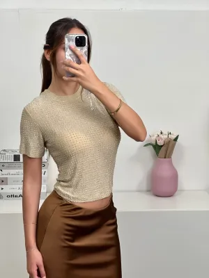 Maglia mezza manica con strass oro