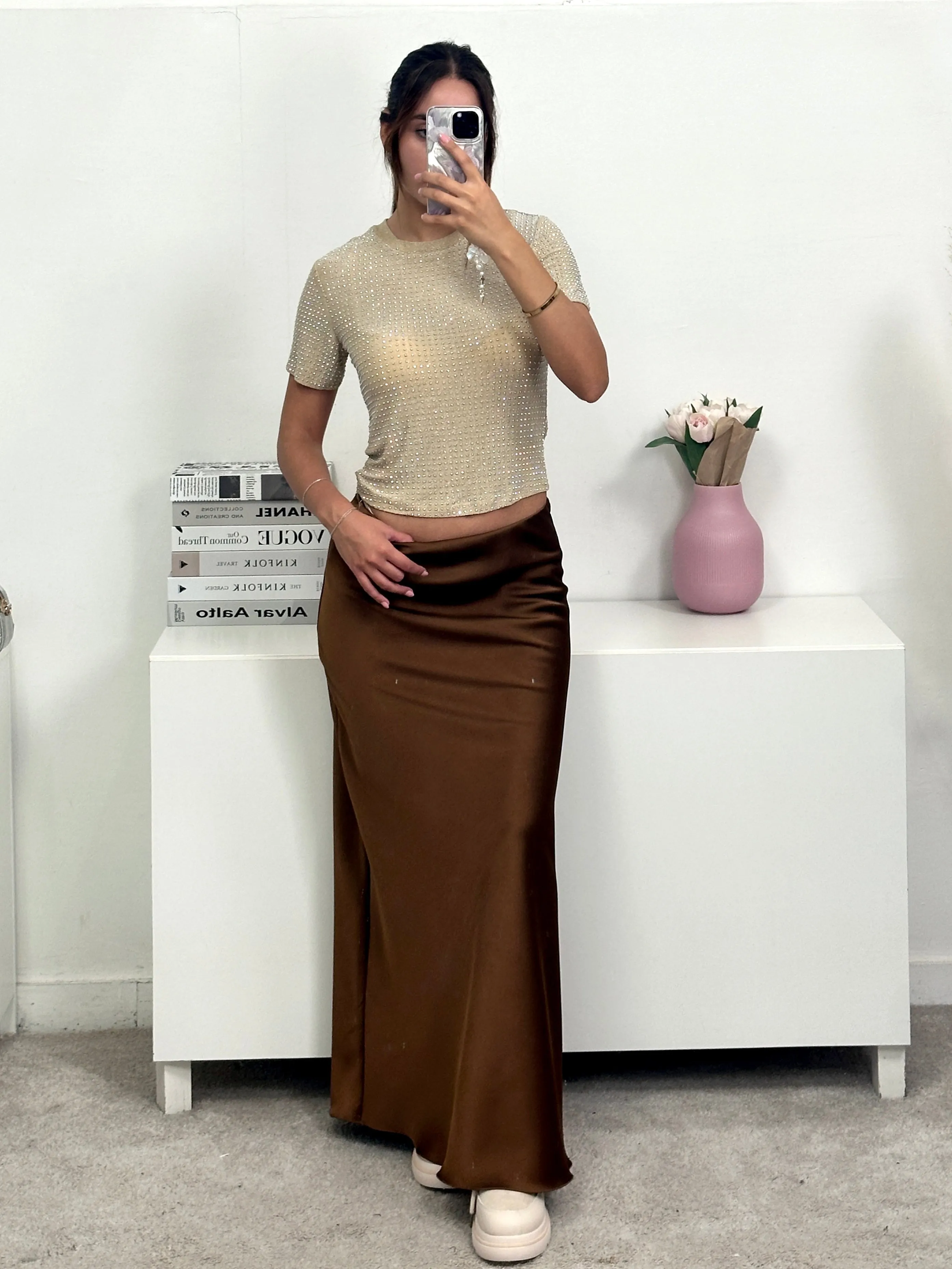 Maglia mezza manica con strass oro
