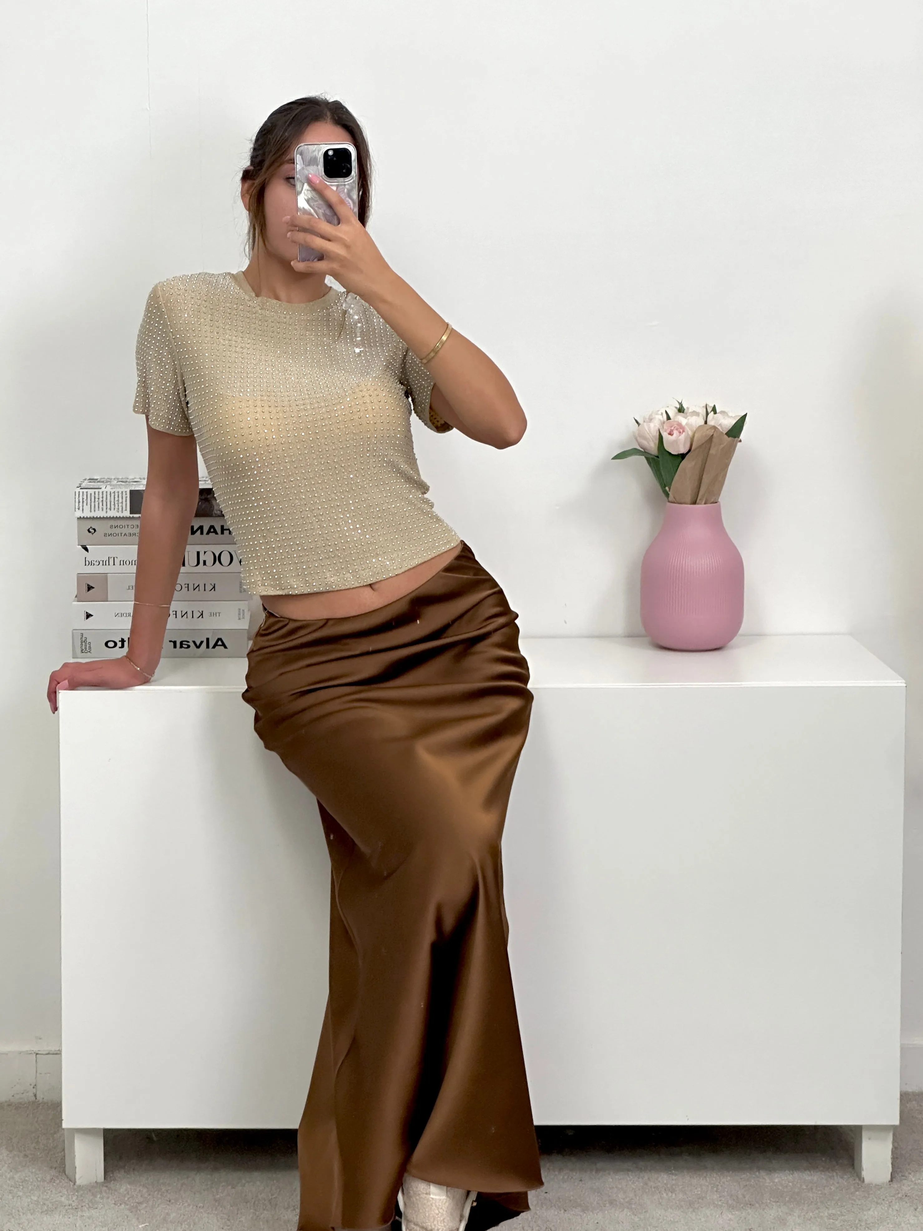 Maglia mezza manica con strass oro