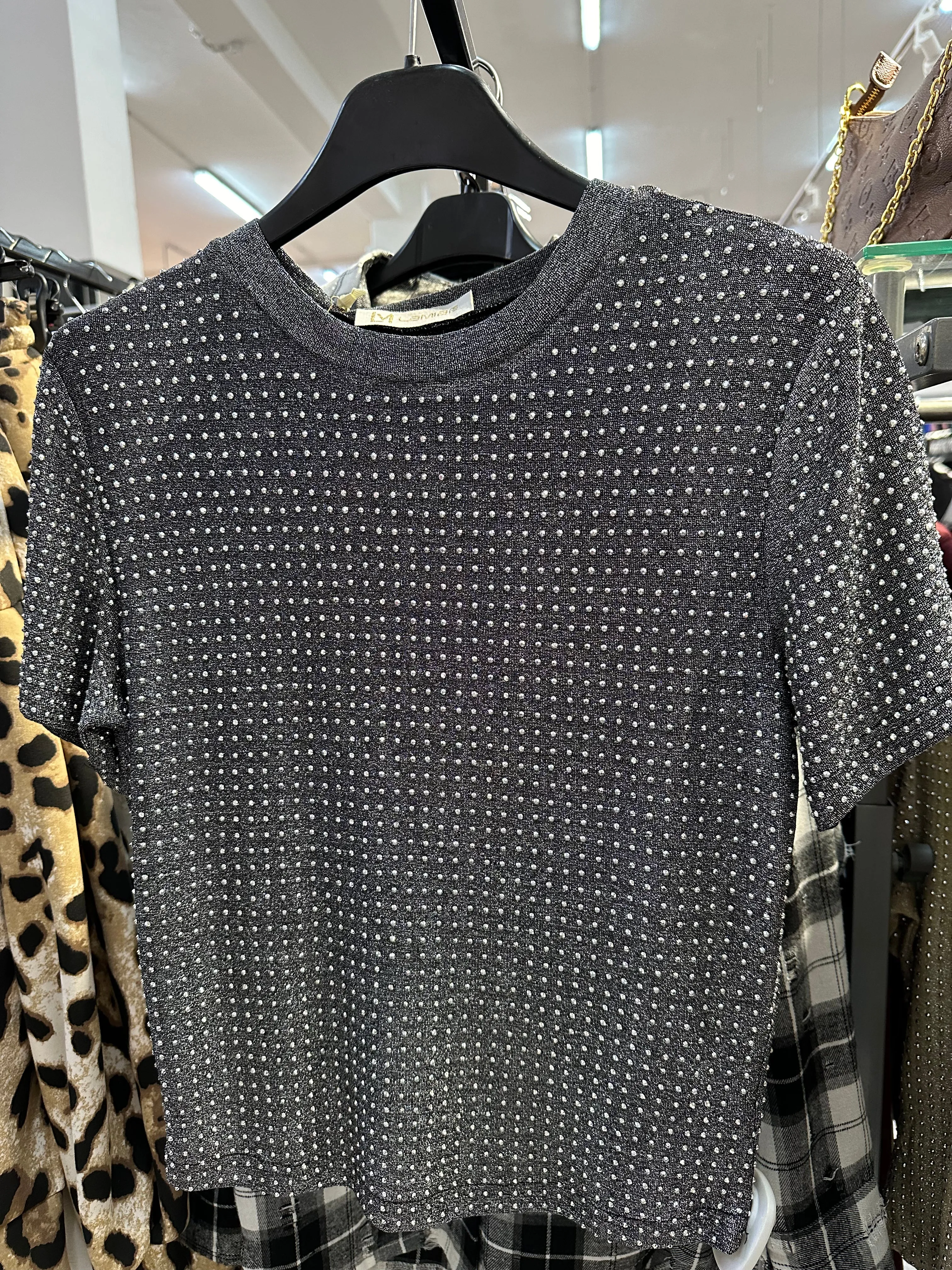 Maglia mezza manica con strass oro