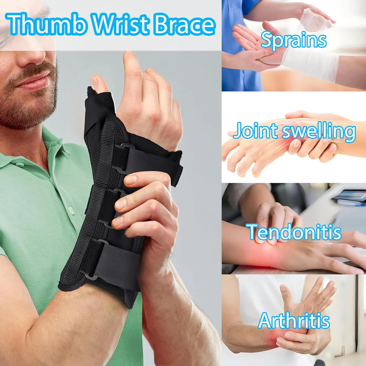 Medibot Wrist Brace & Thumb Spica Splint, for De Quervain's Tenosynovitis, Tendonitis, Carpal Tunnel & Arthritis Wrist Support Thumb Splint (Left Hand - Large)