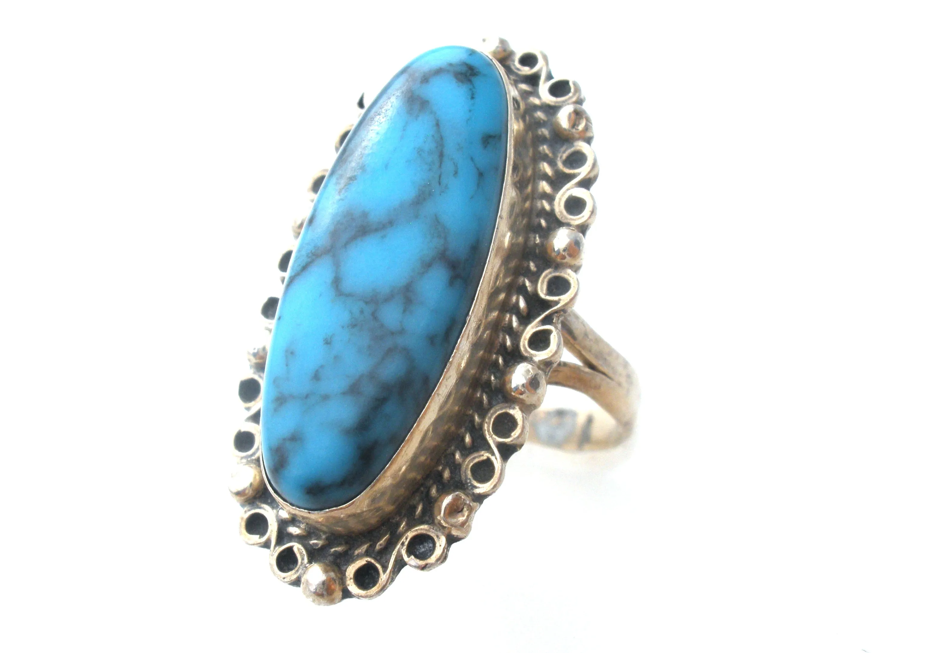 Mexican Turquoise Ring Sterling Silver Size 6.5
