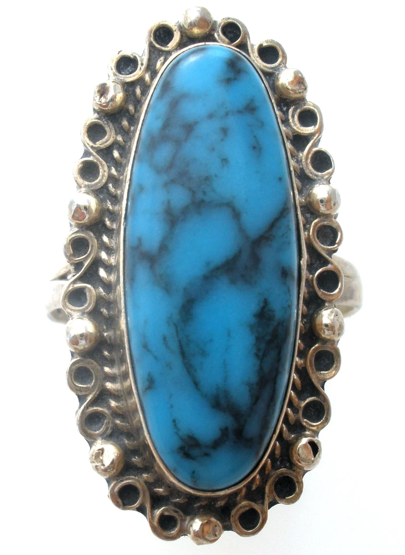 Mexican Turquoise Ring Sterling Silver Size 6.5