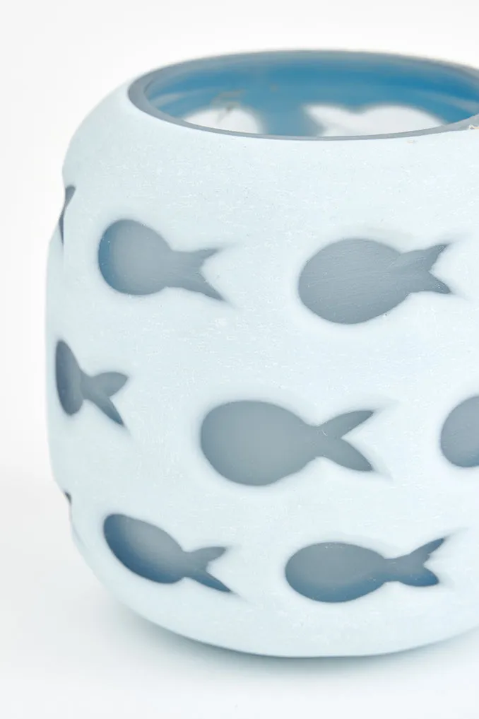 Porta velas de cristal con peces pequeña