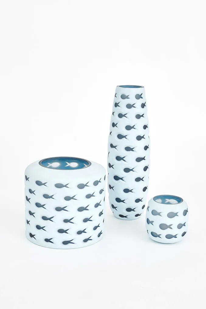Porta velas de cristal con peces pequeña