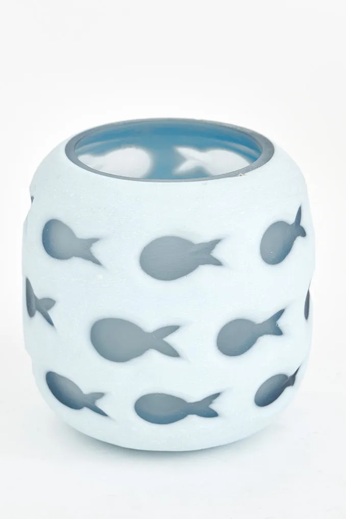 Porta velas de cristal con peces pequeña