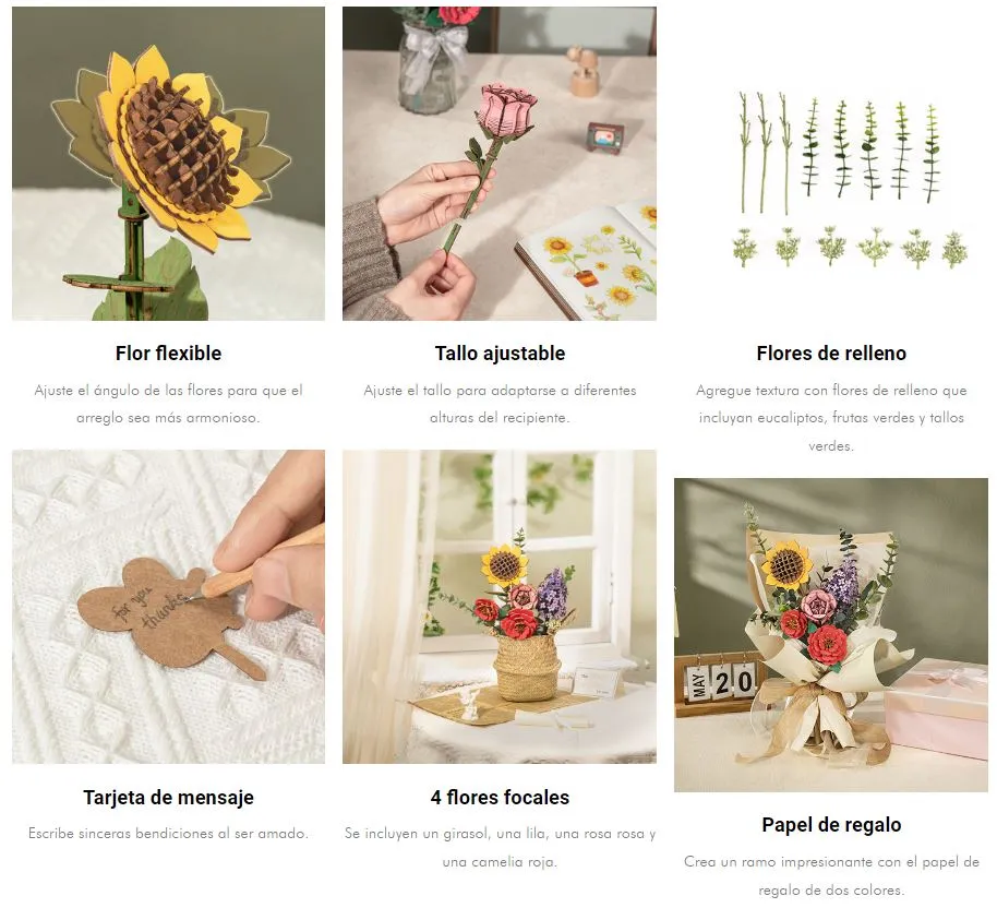 ROBOTIME TW01H Rompecabezas de Madera 3d Ramo de Flores