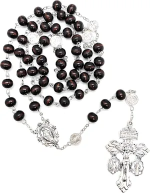 Rugged Rosaries 8mm Wooden Rosary Cruz De Caravaca Pardon Crucifix Rosary With St Benedict And Milagrosa Medal