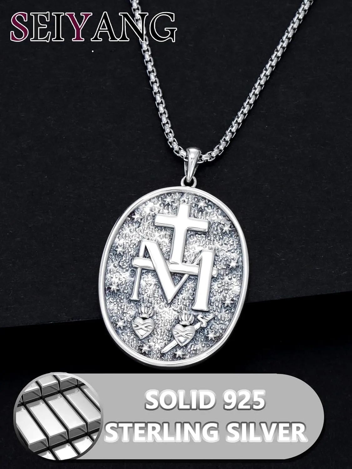 Seiyang St Michael/St Christopher/Virgin Mary Necklace 925 Sterling Silver Amulet Medal Pendant Jewelry for Men Women (with Gift Box)