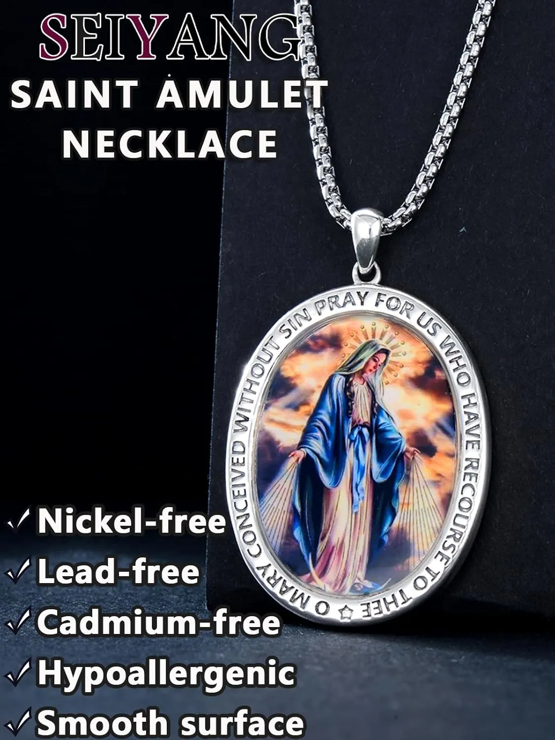 Seiyang St Michael/St Christopher/Virgin Mary Necklace 925 Sterling Silver Amulet Medal Pendant Jewelry for Men Women (with Gift Box)
