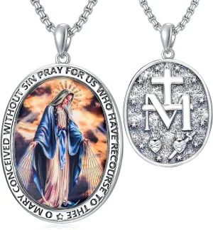 Seiyang St Michael/St Christopher/Virgin Mary Necklace 925 Sterling Silver Amulet Medal Pendant Jewelry for Men Women (with Gift Box)