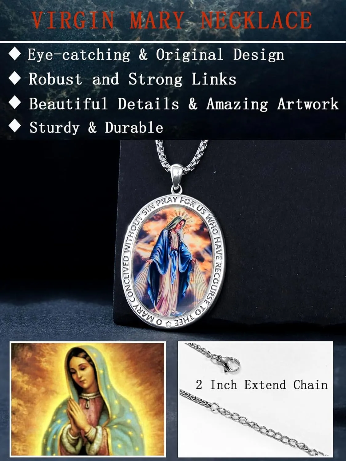 Seiyang St Michael/St Christopher/Virgin Mary Necklace 925 Sterling Silver Amulet Medal Pendant Jewelry for Men Women (with Gift Box)