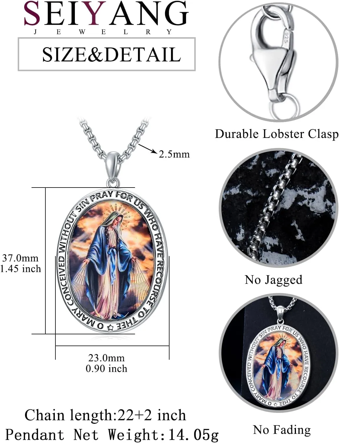 Seiyang St Michael/St Christopher/Virgin Mary Necklace 925 Sterling Silver Amulet Medal Pendant Jewelry for Men Women (with Gift Box)