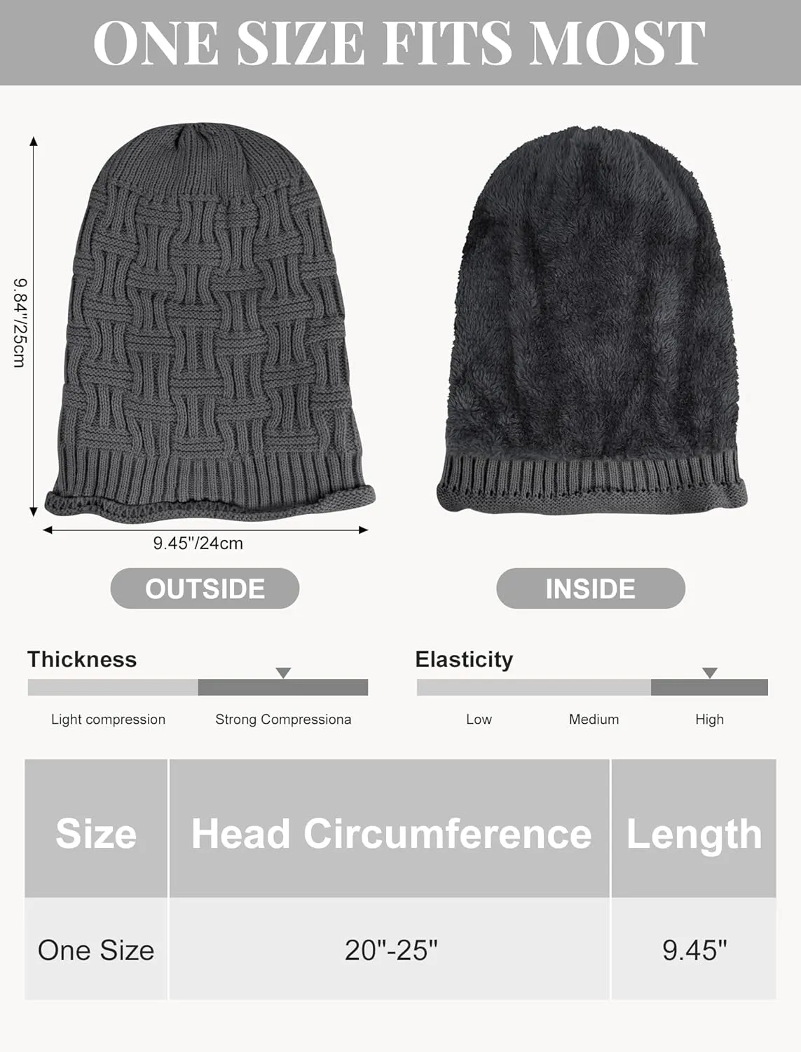 Senker Fashion 2 Pack Winter Slouchy Beanie for Women, Knit Beanies Warm Fleece Lined Chunky Oversized Skull Cap Gifts