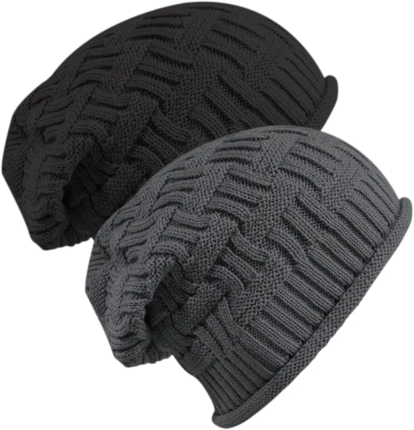 Senker Fashion 2 Pack Winter Slouchy Beanie for Women, Knit Beanies Warm Fleece Lined Chunky Oversized Skull Cap Gifts