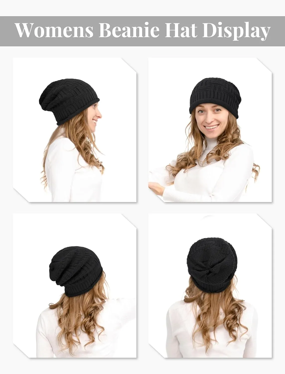 Senker Fashion 2 Pack Winter Slouchy Beanie for Women, Knit Beanies Warm Fleece Lined Chunky Oversized Skull Cap Gifts