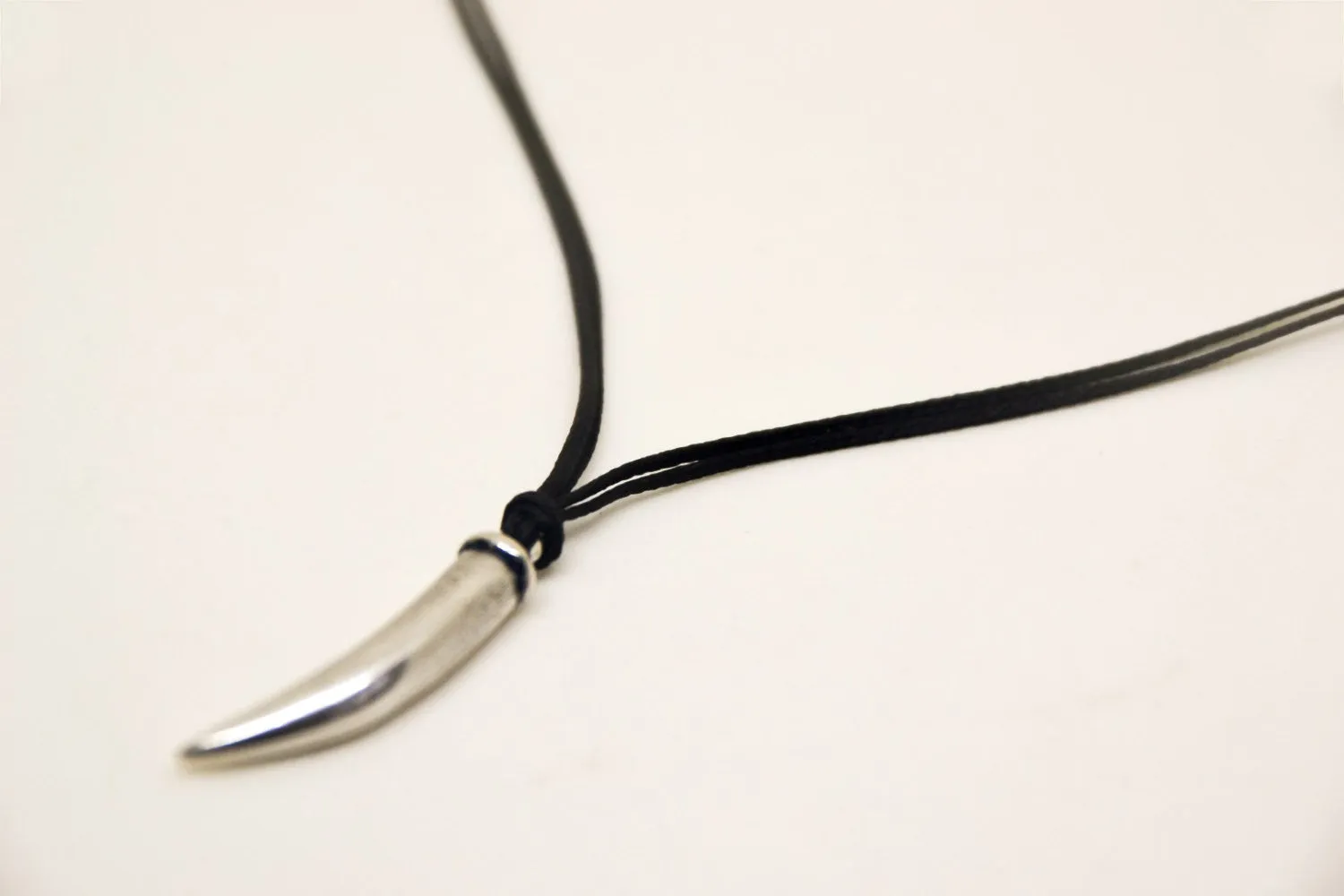 Silver alligator tooth necklace for men black cord, men's necklaces, gift for him