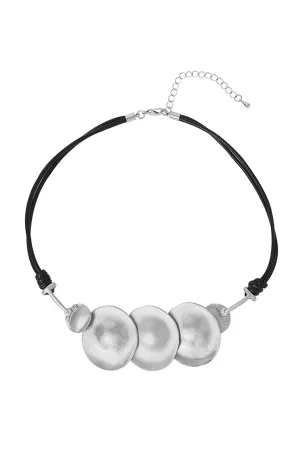 Silvertone Disc Rope Statement Necklace