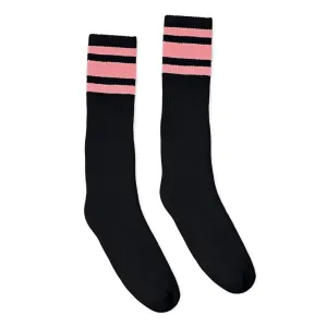 SOCCO Knee High Socks - BLACK W/ PINK STRIPES
