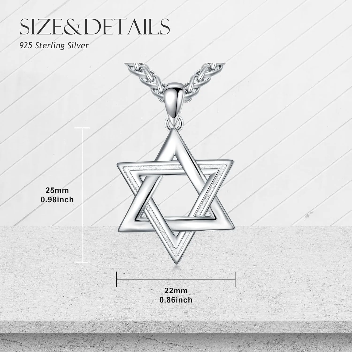 Star of David Necklace for Men 925 Sterling Silver Estrella De David Classic Jewish Israeli Pendant Necklace Jewelry Gifts for Men Women
