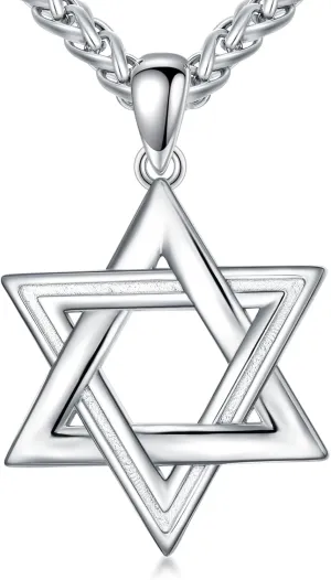 Star of David Necklace for Men 925 Sterling Silver Estrella De David Classic Jewish Israeli Pendant Necklace Jewelry Gifts for Men Women