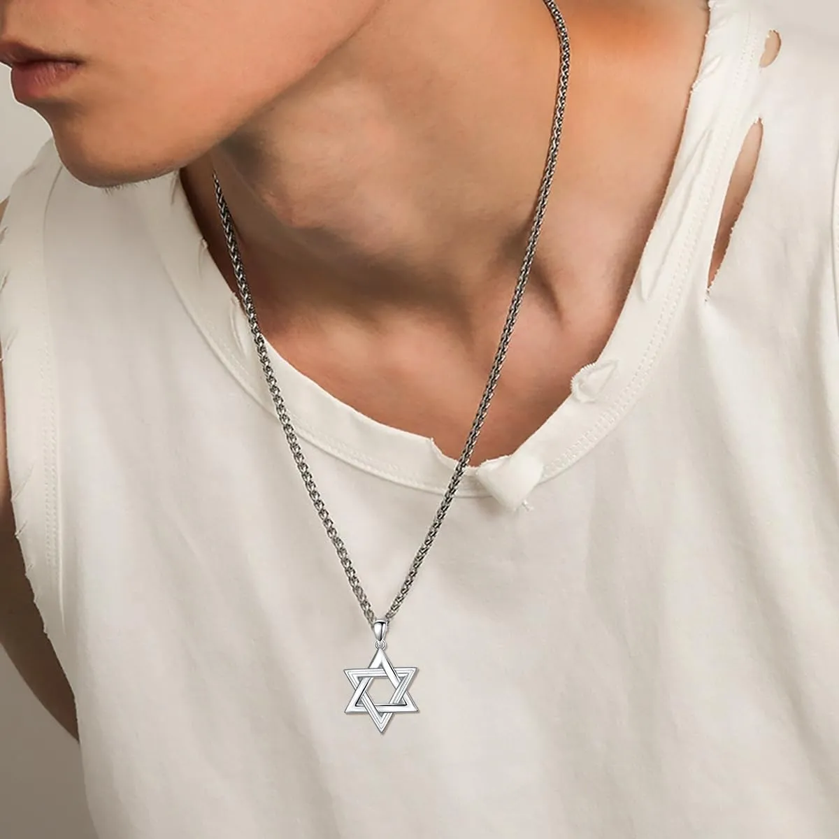 Star of David Necklace for Men 925 Sterling Silver Estrella De David Classic Jewish Israeli Pendant Necklace Jewelry Gifts for Men Women