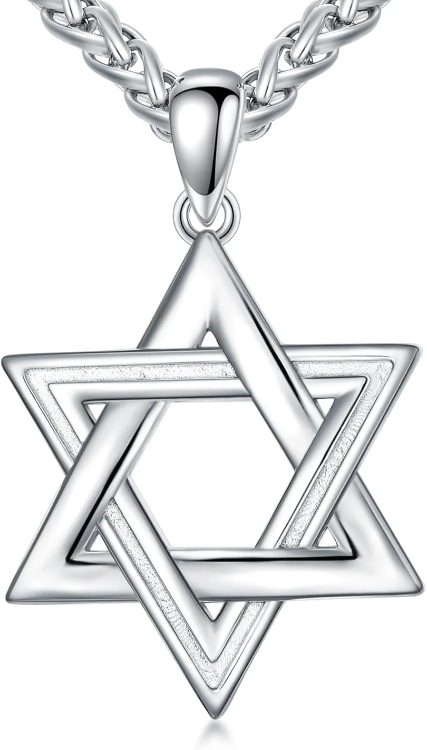 Star of David Necklace for Men 925 Sterling Silver Estrella De David Classic Jewish Israeli Pendant Necklace Jewelry Gifts for Men Women