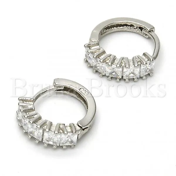 Sterling Silver 02.175.0085.15 Huggie Hoop, with White Cubic Zirconia, Polished Finish, Rhodium Tone