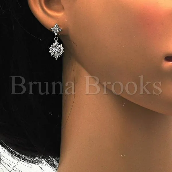 Sterling Silver 02.175.0128 Dangle Earring, with White Cubic Zirconia, Polished Finish, Rhodium Tone