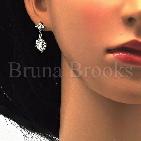 Sterling Silver 02.175.0128 Dangle Earring, with White Cubic Zirconia, Polished Finish, Rhodium Tone