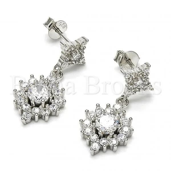 Sterling Silver 02.175.0128 Dangle Earring, with White Cubic Zirconia, Polished Finish, Rhodium Tone
