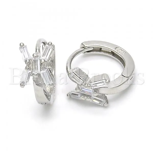 Sterling Silver 02.175.0157.15 Huggie Hoop, with White Cubic Zirconia, Polished Finish, Rhodium Tone