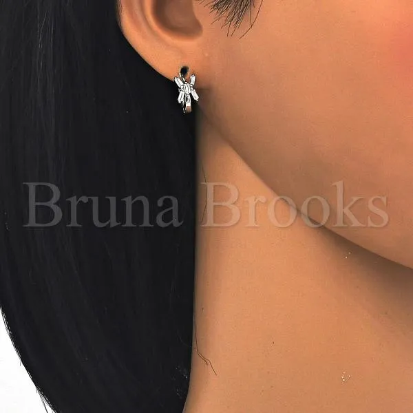 Sterling Silver 02.175.0157.15 Huggie Hoop, with White Cubic Zirconia, Polished Finish, Rhodium Tone