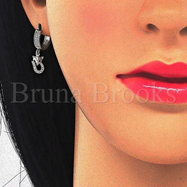 Sterling Silver 02.186.0078 Dangle Earring, with Black and White Micro Pave, Polished Finish, Rhodium Tone