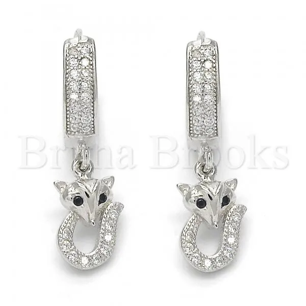 Sterling Silver 02.186.0078 Dangle Earring, with Black and White Micro Pave, Polished Finish, Rhodium Tone