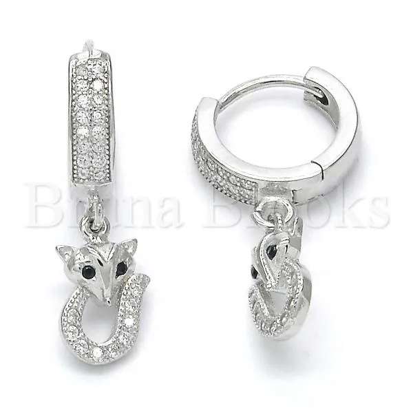 Sterling Silver 02.186.0078 Dangle Earring, with Black and White Micro Pave, Polished Finish, Rhodium Tone