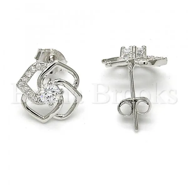 Sterling Silver 02.285.0014 Stud Earring, with White Cubic Zirconia and White Micro Pave, Polished Finish, Rhodium Tone