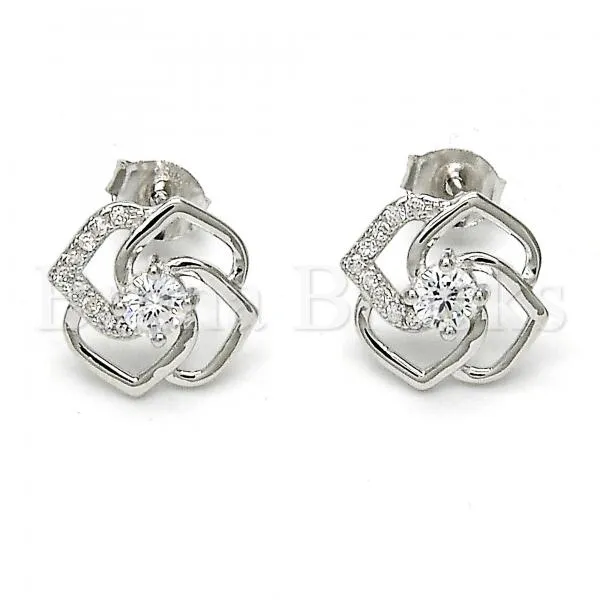 Sterling Silver 02.285.0014 Stud Earring, with White Cubic Zirconia and White Micro Pave, Polished Finish, Rhodium Tone