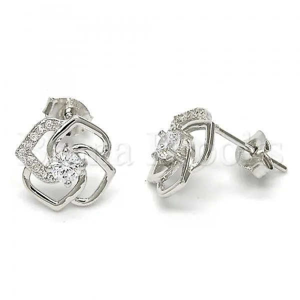 Sterling Silver 02.285.0014 Stud Earring, with White Cubic Zirconia and White Micro Pave, Polished Finish, Rhodium Tone