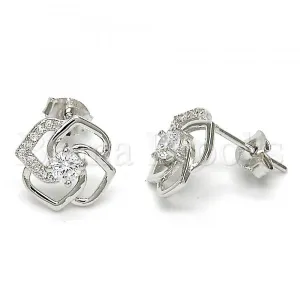 Sterling Silver 02.285.0014 Stud Earring, with White Cubic Zirconia and White Micro Pave, Polished Finish, Rhodium Tone
