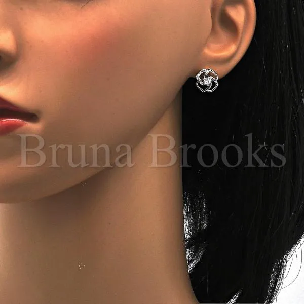 Sterling Silver 02.285.0014 Stud Earring, with White Cubic Zirconia and White Micro Pave, Polished Finish, Rhodium Tone