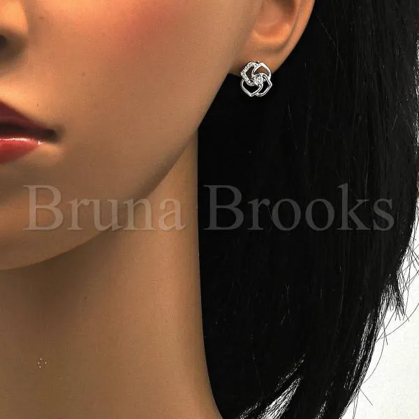 Sterling Silver 02.285.0014 Stud Earring, with White Cubic Zirconia and White Micro Pave, Polished Finish, Rhodium Tone