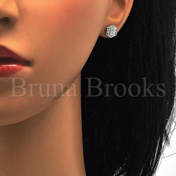 Sterling Silver 02.285.0022 Stud Earring, with White Cubic Zirconia, Polished Finish, Rhodium Tone